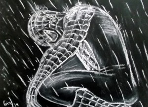 Dibujo de Spiderman Spiderman en pastel blanco sobre cartulina negra