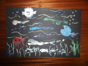 Fondo del mar con tizas y acrilicos