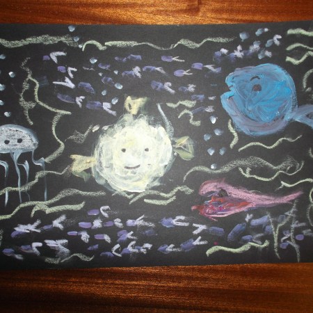 Fondo del mar con tizas y acrilicos