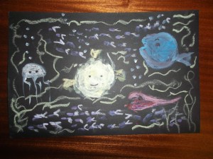 Fondo del mar con tizas y acrilicos