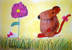 raton pintado con acrilico y pastel