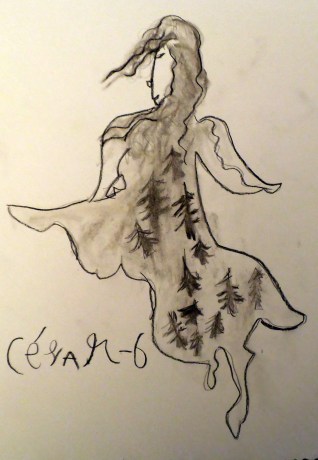 Hada pintada en carboncillo por niño