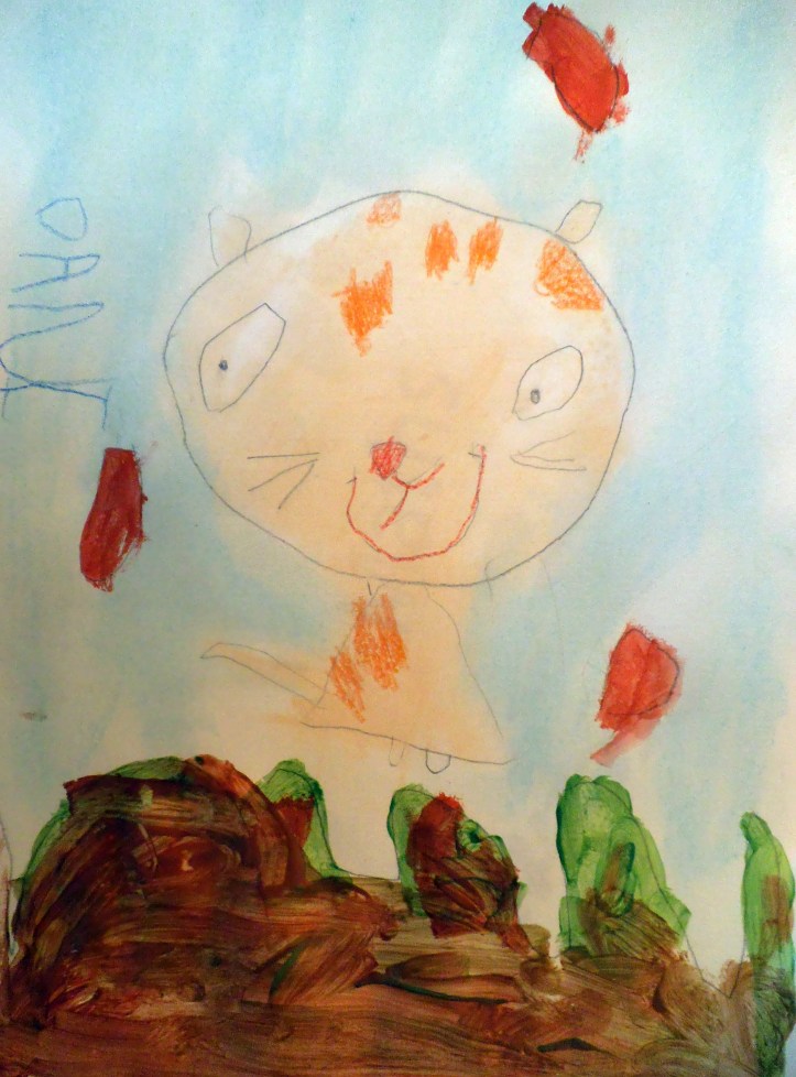 GATITO EN PASTEL Y ACRILICO POR NIÑO DE 3 AÑOS