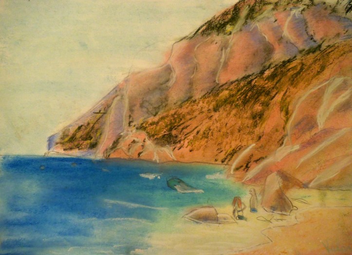 CALA DE JAVEA EN PASTEL PINTADA POR NIÑO