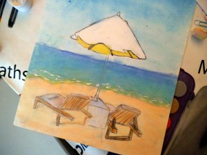 Paisaje marino en pastel pintado por niños 2