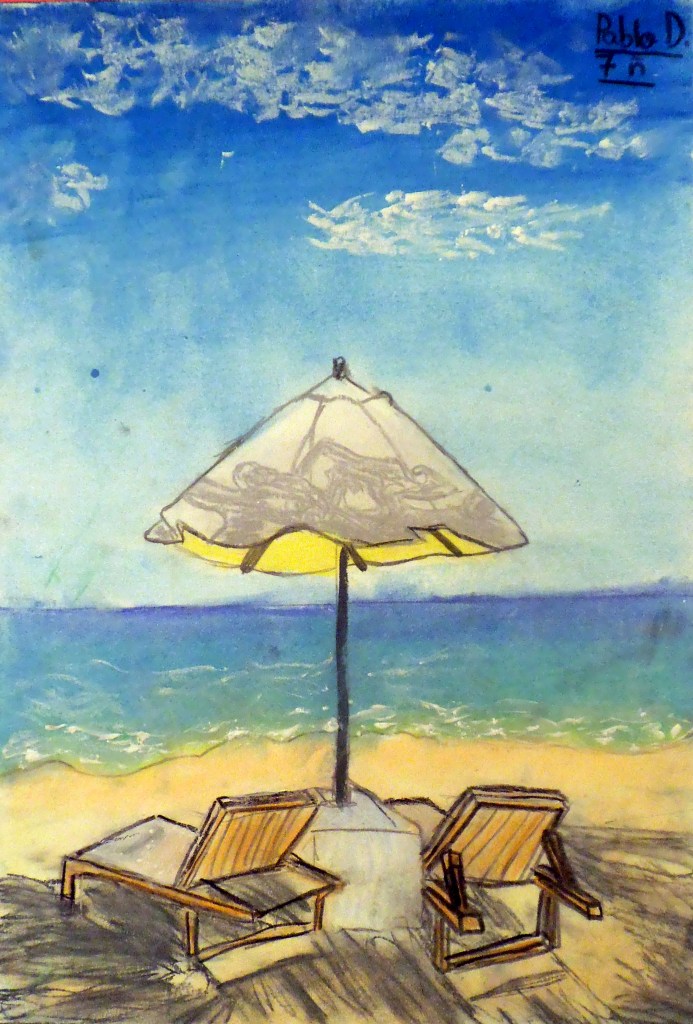 Paisaje marino en pastel - Pablo, 7 años