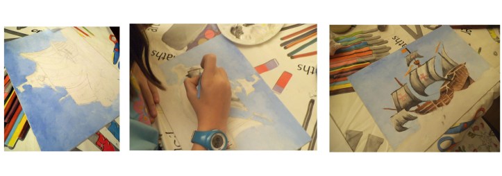 barco cristobal colon pintado al oleo por niña de diez años 2