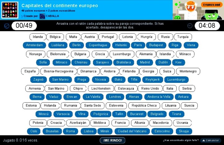 Juego interactivo para practicar las capitales de europa 2