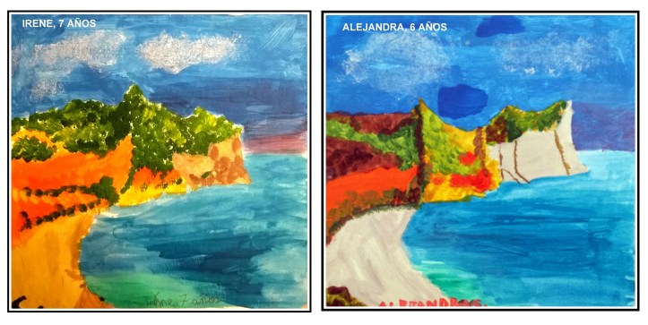 CUADRO DE PAISAJE MARINO PINTADO POR NIÑA DE 6 AÑOS EN TALLER DE ARTE INFANTIL TORREJON DE ARDOZ