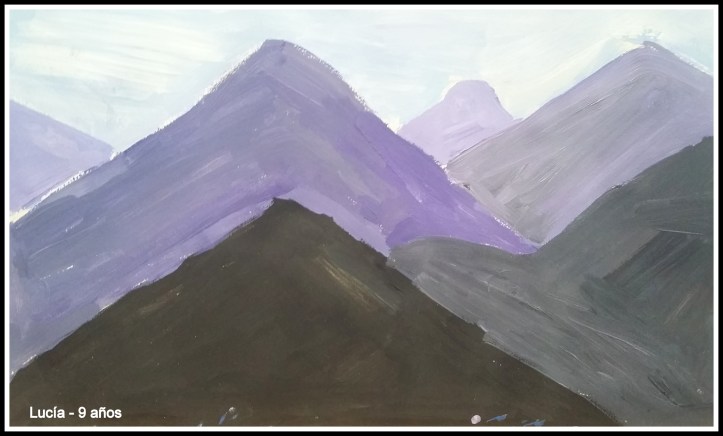 Cuadro de montañas tono malvas distancia y perspectiva