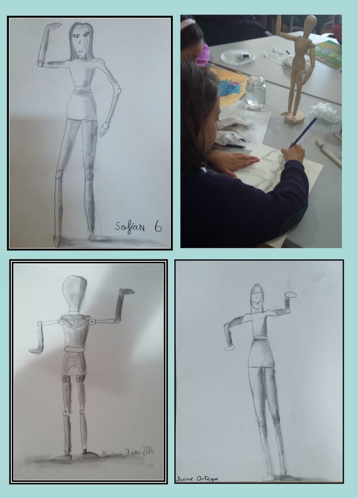 TALLER PARA NIÑOS DIBUJAR MANIQUI DE MADERA A CARBONCILLO