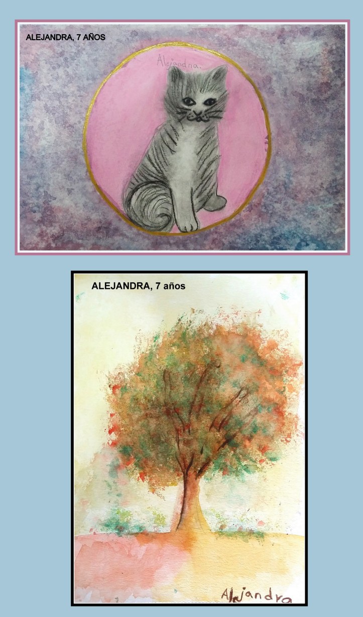 dibujos arboles y animales en acuarela para niños
