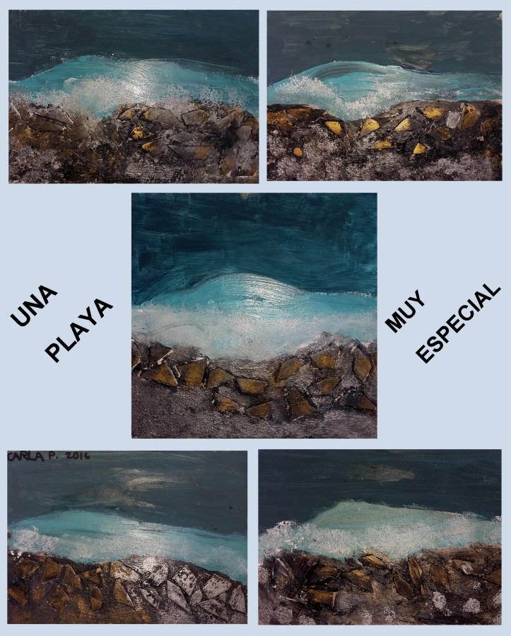 COLLAGE PLAYA CON ARENA, PIEDRAS GOMA EVA, PINTURA DORADA Y PLATA PARA NIÑOS