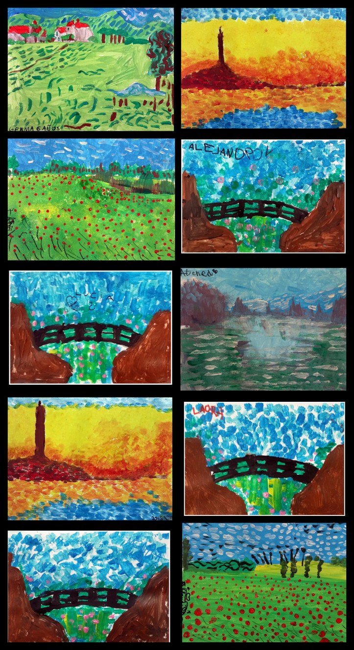 cuadros de paisajes impresionistas realizados por niños de 4 a 7 años MONET  VANGOHG PISARRO TURNER