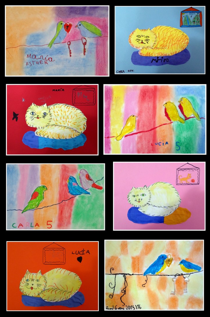 Cuadros de animales en acuarela realizados por niños 4 a 7 años en academia pintura torrejon de ardoz