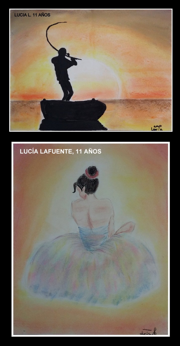 Lucia L 11 años pinta puesta de sol y bailarina con pasteles academia pintura niños torrejon de ardoz.jpg