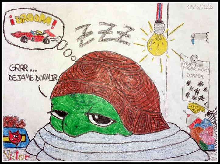 Victor 9 años pinta  comic tortuga