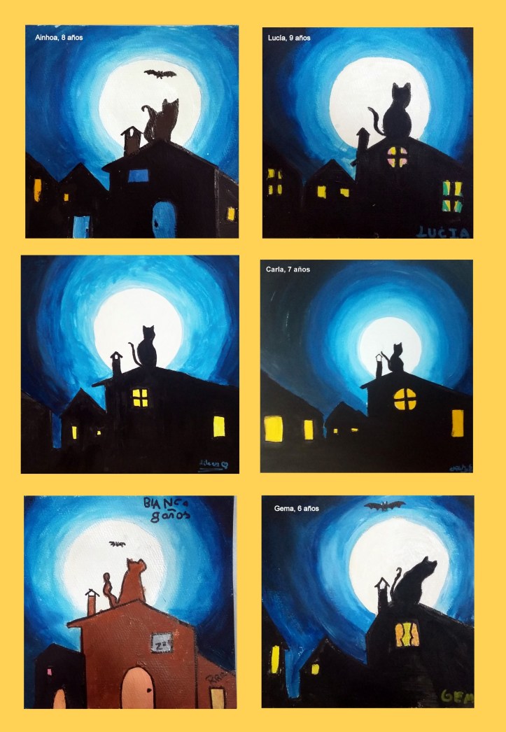 cuadros-de-gatos-con-luna-en-tempera