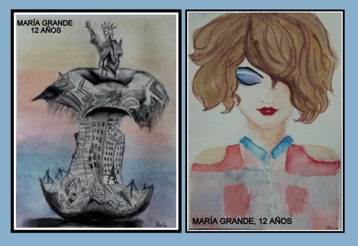 dibujos-estatua-libertad-y-retrato-en-acuarela-y-carboncillo-por-ninos-de-12-anos