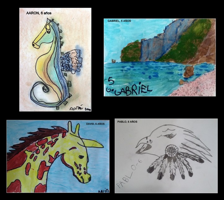 DIBUJOS PAISAJES Y ANIMALES EN CARBONCILLO Y TEMPERAS HECHOS POR NIÑOS DE 5 Y 6 AÑOS.jpg