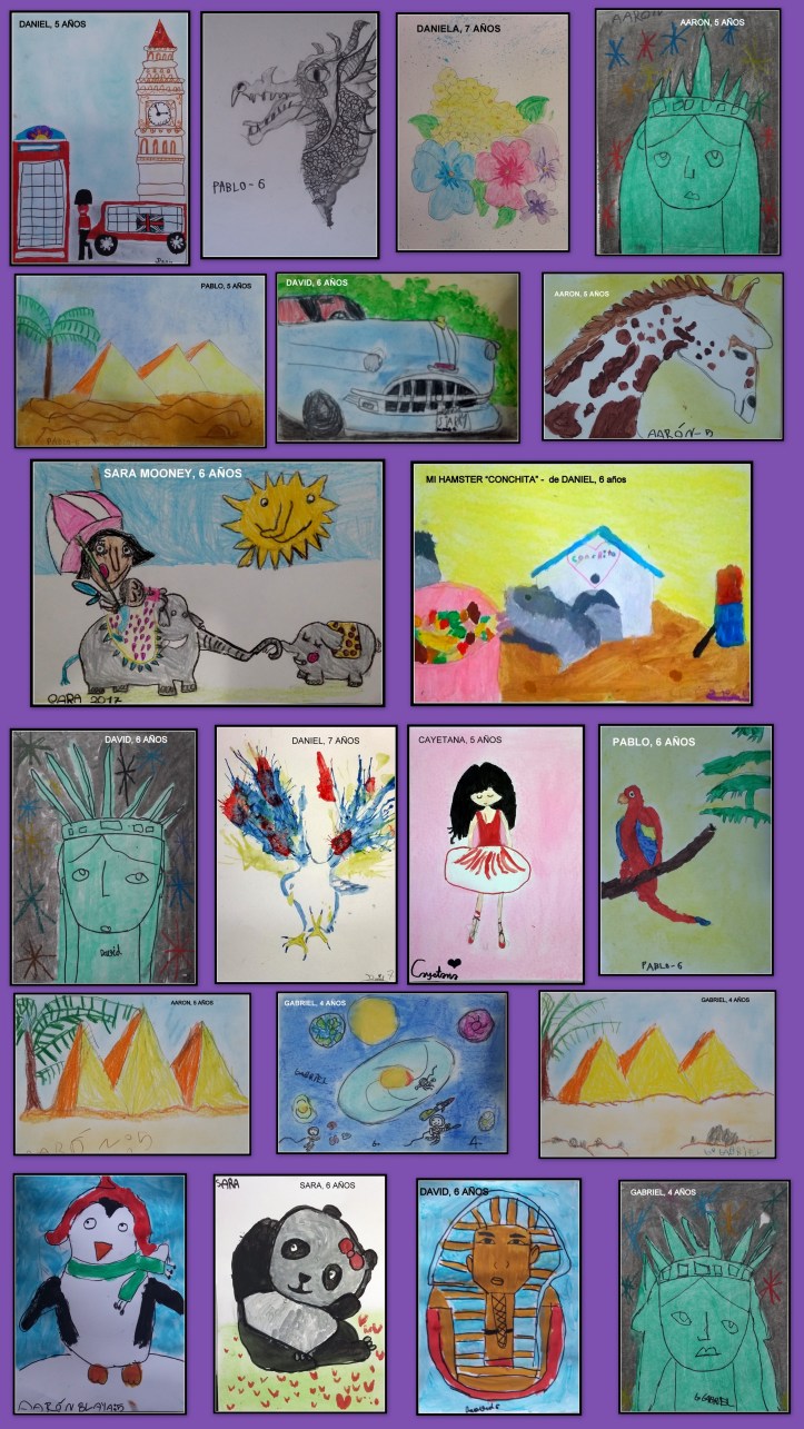 MONUMENTOS Y ANIMALES PINTADOS POR NIÑOS DE 4 A 7 AÑOS