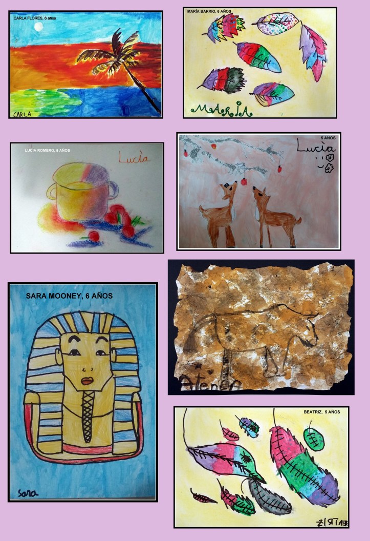 DIbujos de los niños de 4 a 7 años sobre egipo y la prehistoria