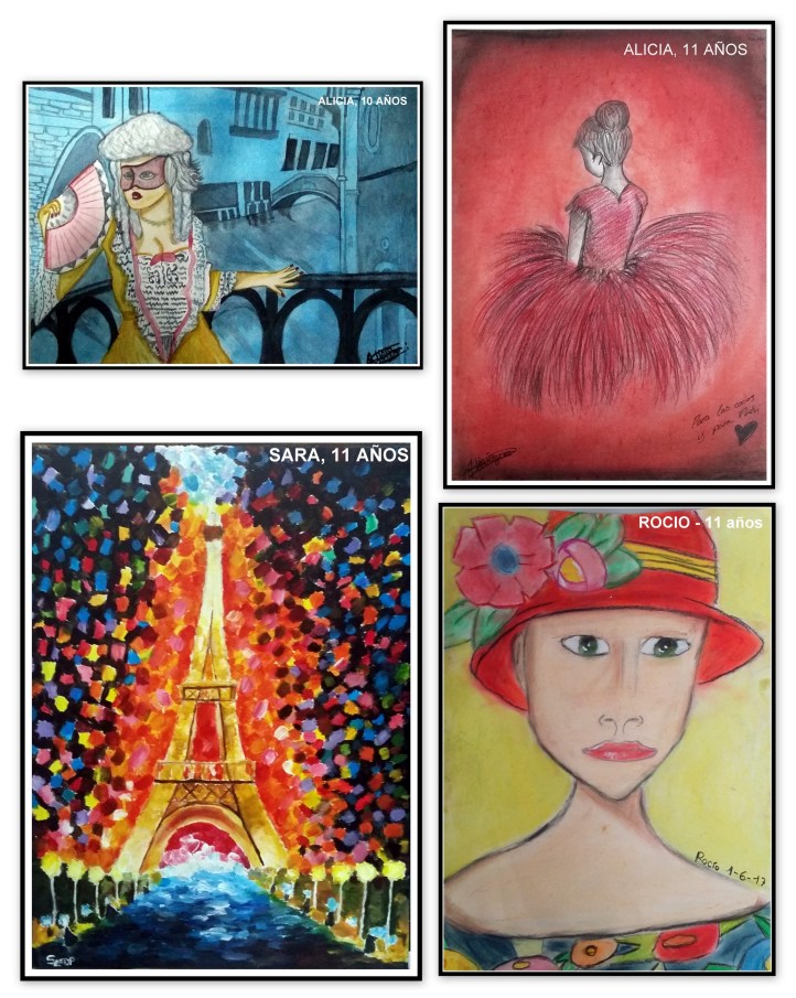 Cuadros venecia y paris pintados por niños en oleo y pastel