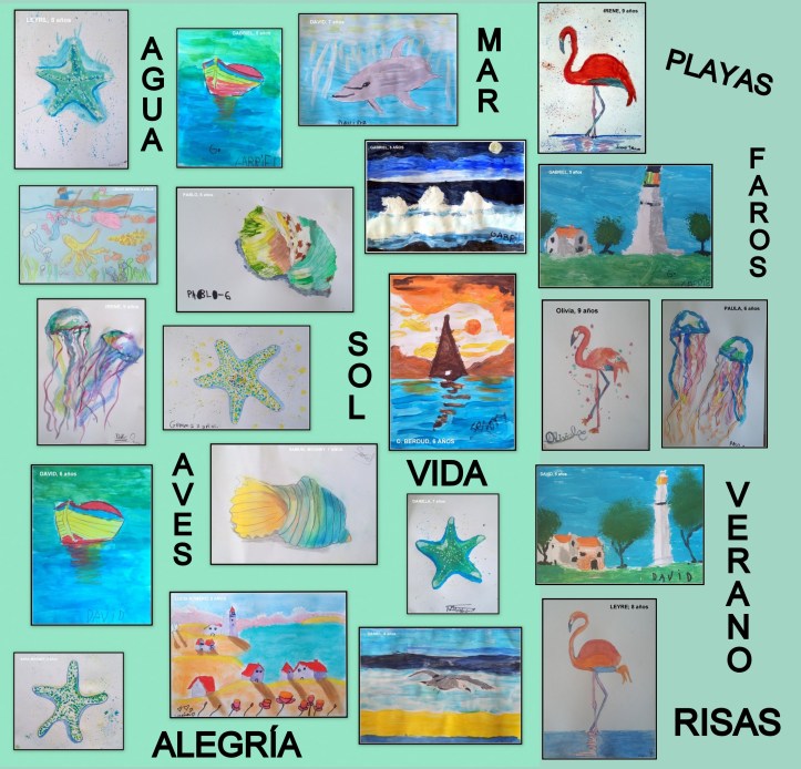 dibujos sobre el mar conchas delfines medusas y estrellas de mar hechos por niños