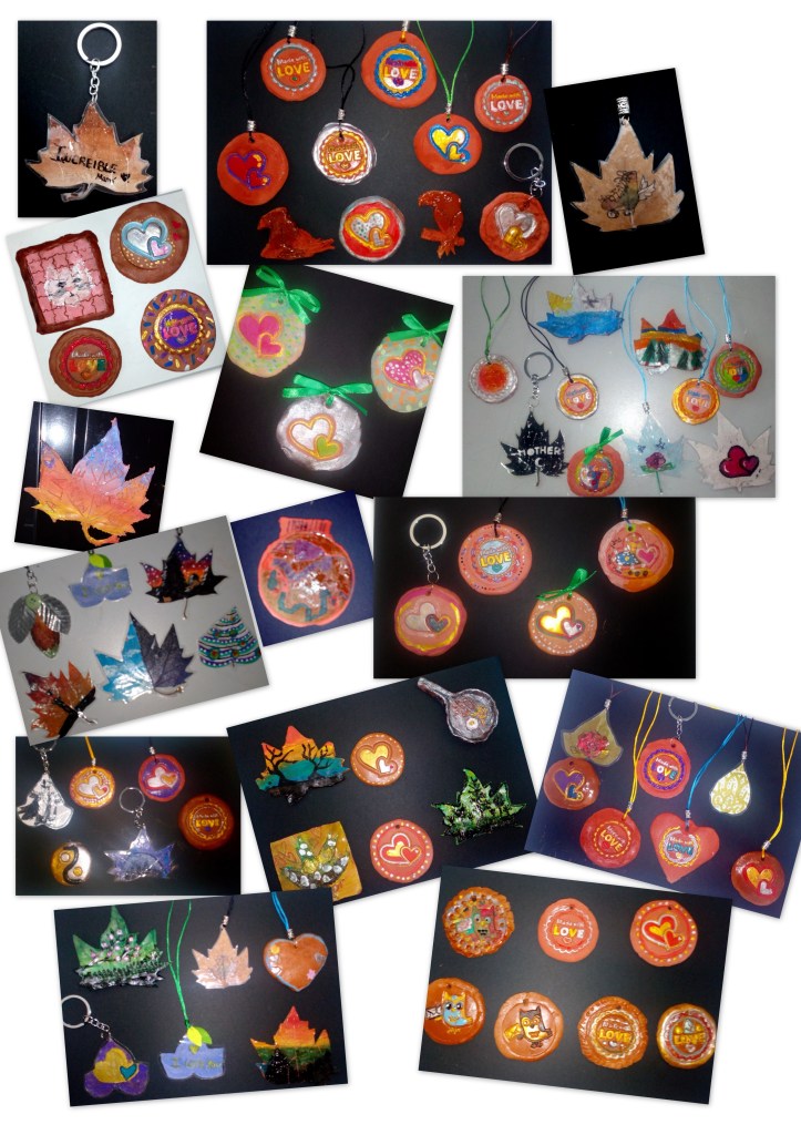 dia madre colgantes imanes y llaveros hechos con hojas y con arcilla